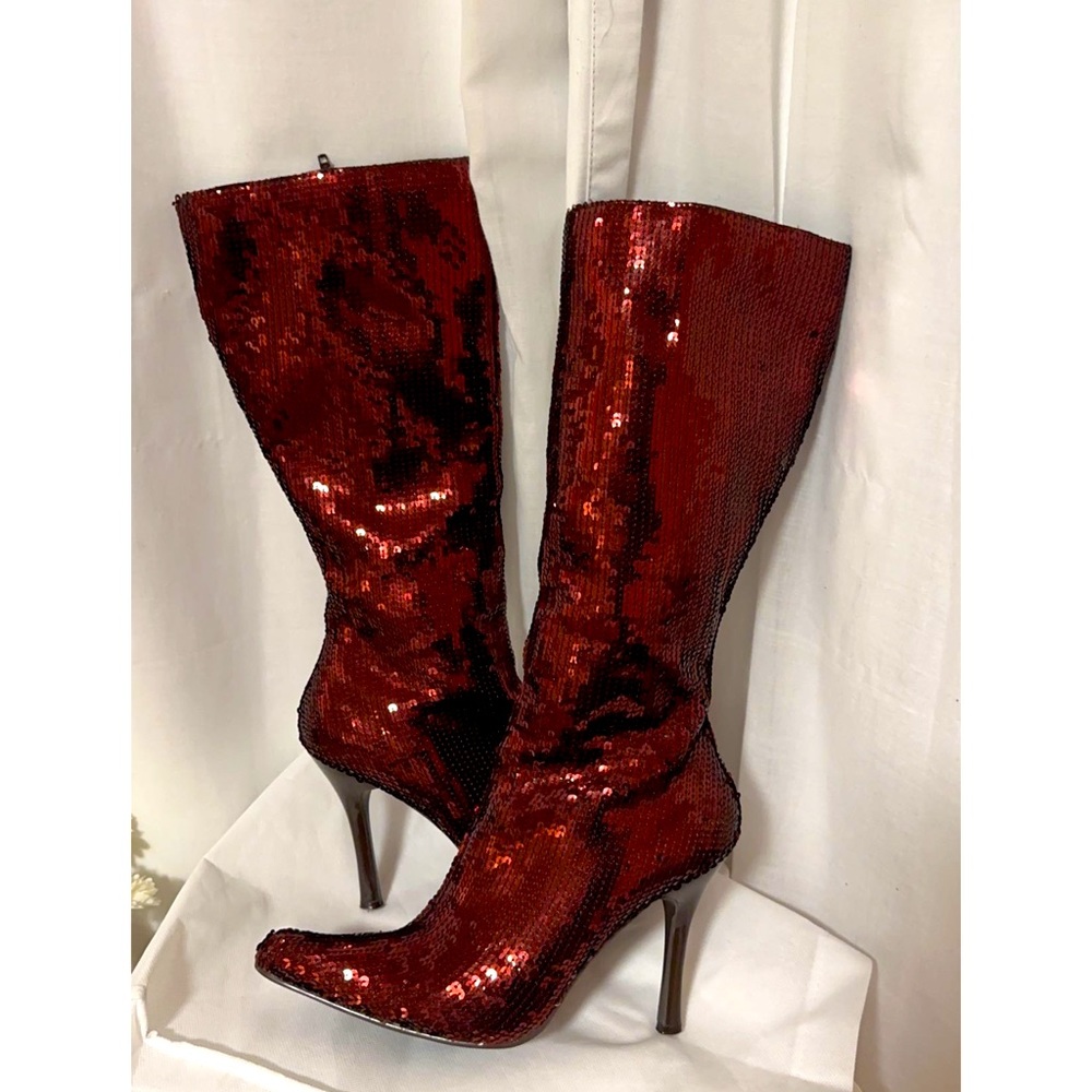 Anne Michelle maroon red knee high boots size 7 - Picture 1 of 5